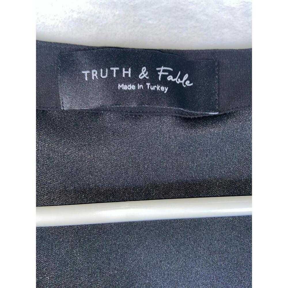 TRUTH & FABLE 188942 Womens Avery Chiffon 3/4 Sleeve Wrap Dress Black Size Large - Picture 5 of 11